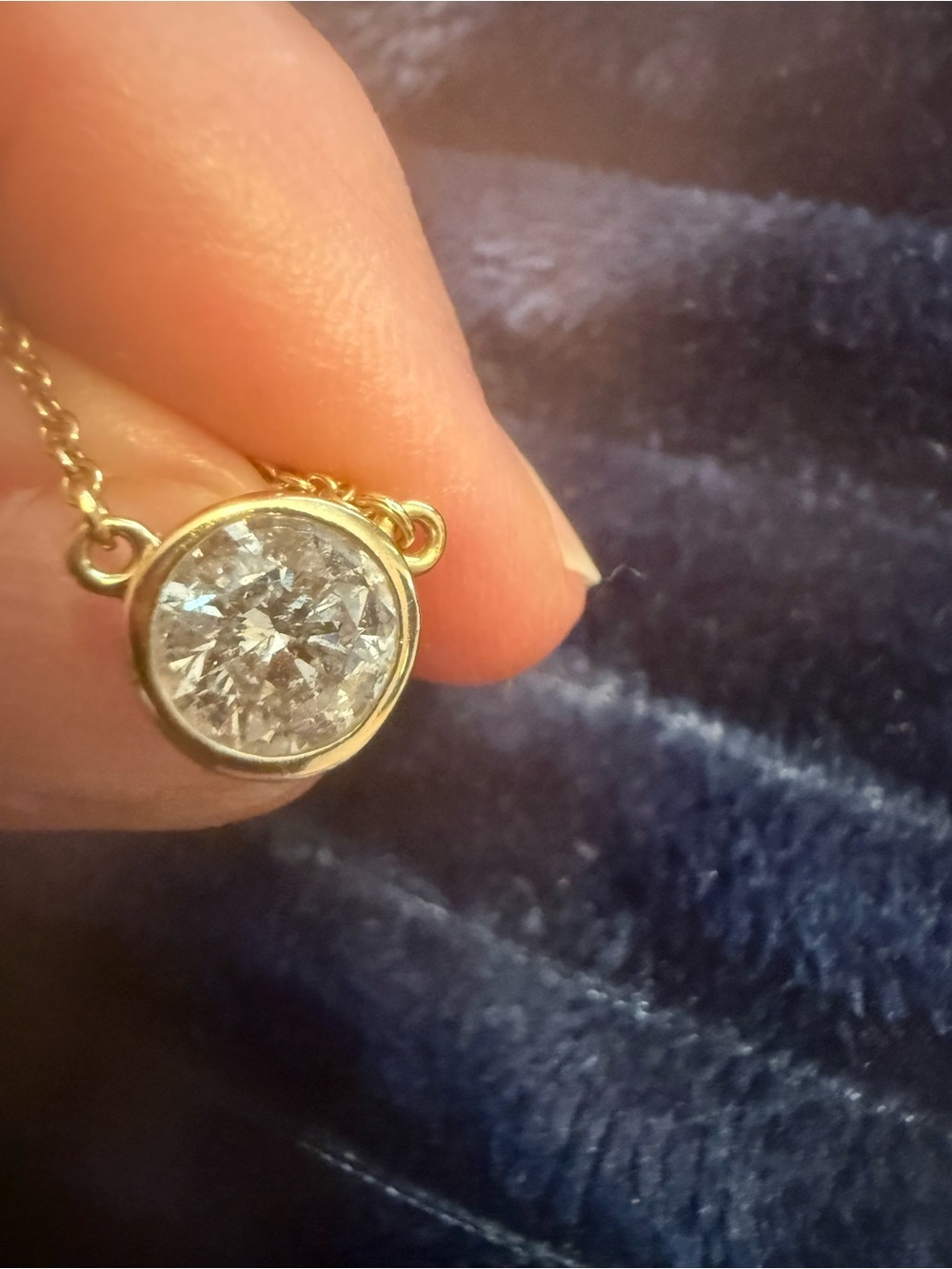 14 kt Gold Bezel Necklace with 1.5 carat diamond Pendant - Classic Sparkle